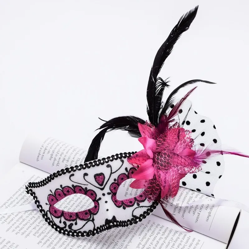 Women Girl Princess Halloween Party Flower Feather Half Face Mask Evening Prom Ball Carnival Decoration