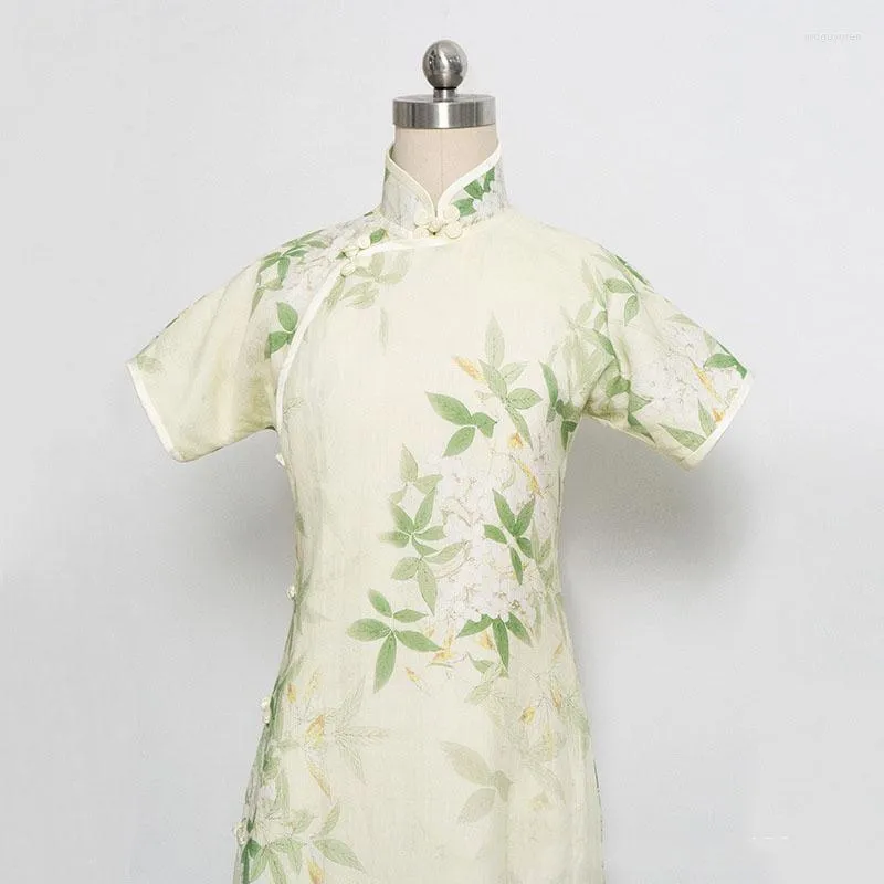 Etniska kläder 2023 Kvinnor Cheongsam vintage Elegant kinesisk traditionell klänning Grön blommig smal kvällsklänningar qipao s till xxl