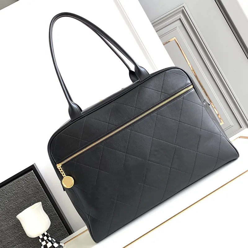 Mirror Quality Designer Bag Luxury Women Bowling Tote Bags White Black Calfskin Leather Shoulder Bags Big Space Travel Purse