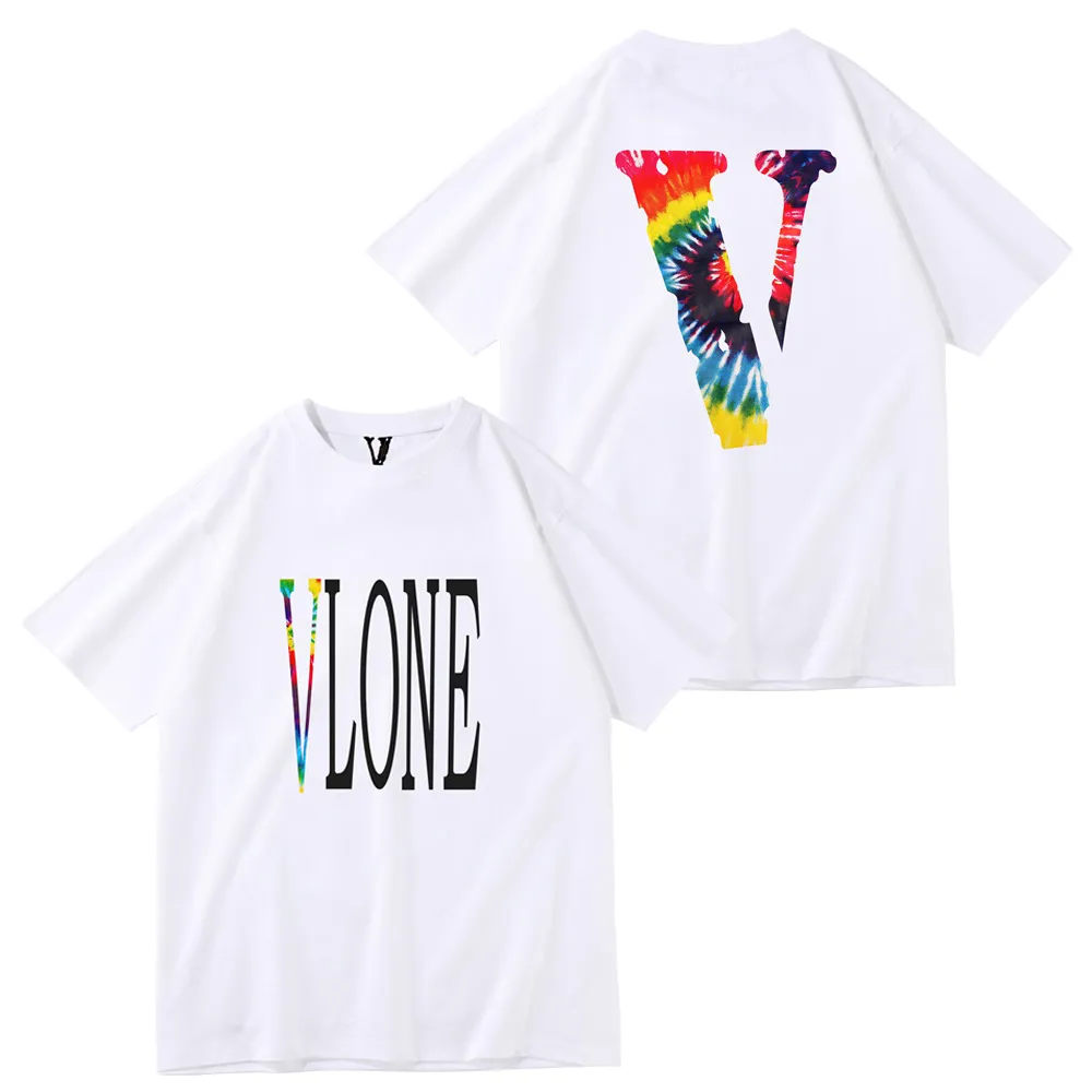 Vlone Cotton Cloth Short-Sleeved Vlone Tシャツメンズサマーティーファッションプリントルーズで汎用性の高い丸い首カップ