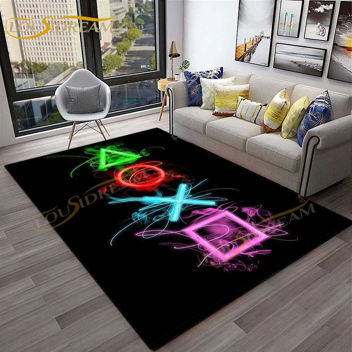 Tapis Décoration Jeu Vidéo 80x120 Cm - Motif Manette De Jeu Coloré, Antidérapant, Pour Salon Ou Chambre Ado Tapis Antidérapant Salon