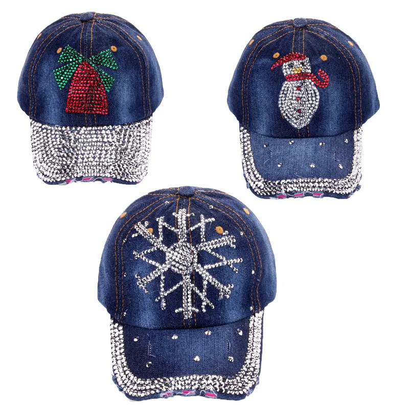 Benutzerdefinierte Strasshut Weihnachtshüte lässig Casquette Women Baseball Mütze Mädchen Sparkle Strass Lady Cap