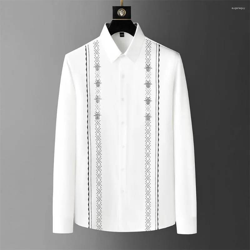 Erkekler Sıradan Gömlek Marka Giyim Lüks Rhinestone Erkekler Uzun Kollu İnce İş Resmi Elbise Sosyal Parti Ziyafet 5xl