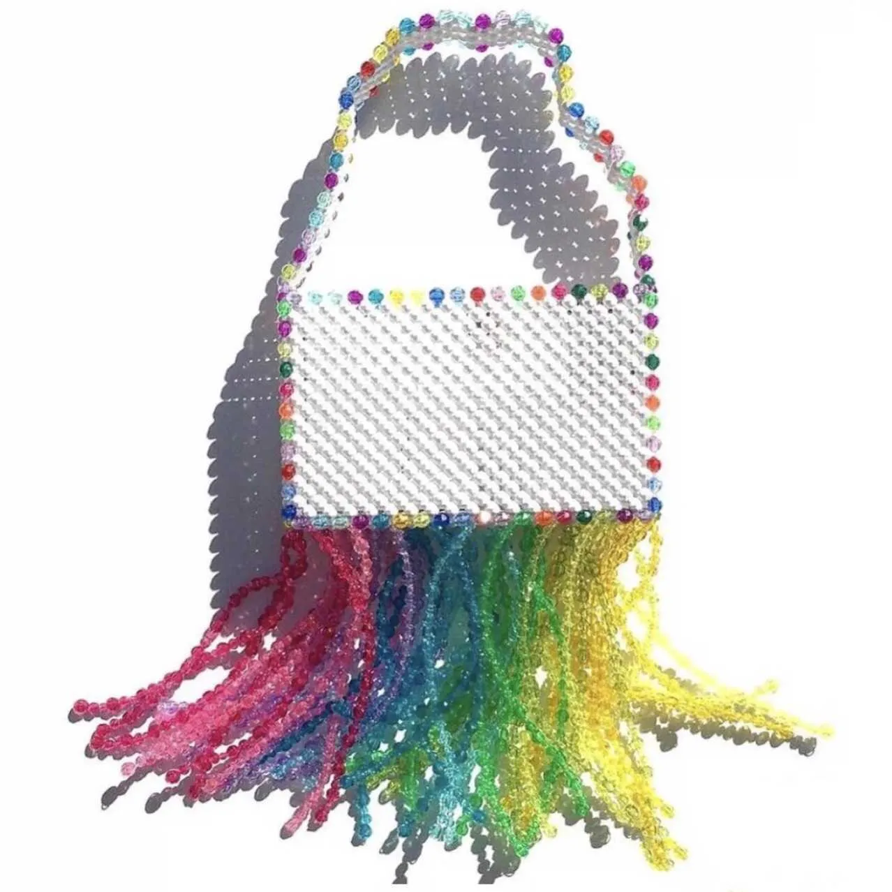 Hot Selling Aanbeveling: Multi color Beaded Bag 2023 New Color Contrast Tassel Bag Heavy Industry handtas 230725