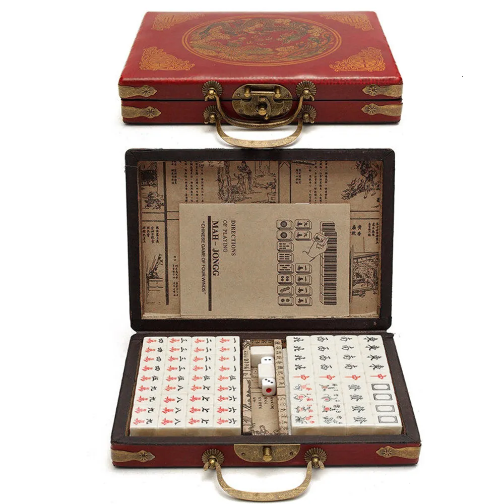 Jeux de plein air Activités Chinois Numéroté Grands Carreaux Acryliques Sculpture Portable Voyage Mahjong Premium Mahjong Set 144 Pour Jeu De Table De Fête De Famille 230725