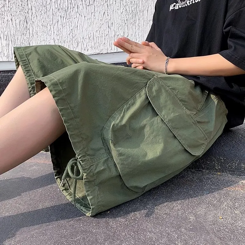 Heren Shorts Zomer Katoen Mannen Mode Oversized Retro Pocket Japanse Streetwear Losse Wijde Pijpen Cargo 230724