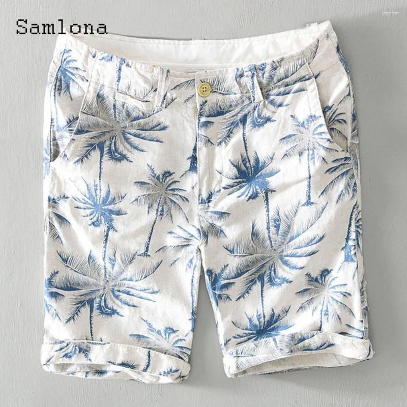 Mäns shorts 2023 Stylish Simplicity Men Casual Linen Stand Pocket Half Pants All-Match Classic Tree Print Beach Homme