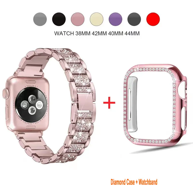 Apple Watch Band 49 49 45mm 보석 다이아몬드 모조 다이아몬드 스테인리스 스틸 금속 팔찌 스트랩 블링 PC 보호 케이스 8 7 6 5 4 3 2 2