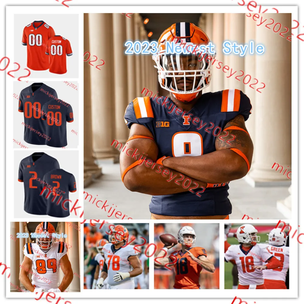 2023 Nyaste stil Illinois Fighting Illini Football Jersey Jartavius ​​Martin 30 Sydney Brown 31 Devon Witherspoon Illinois Jerseys Custom Stitched Mens Youth