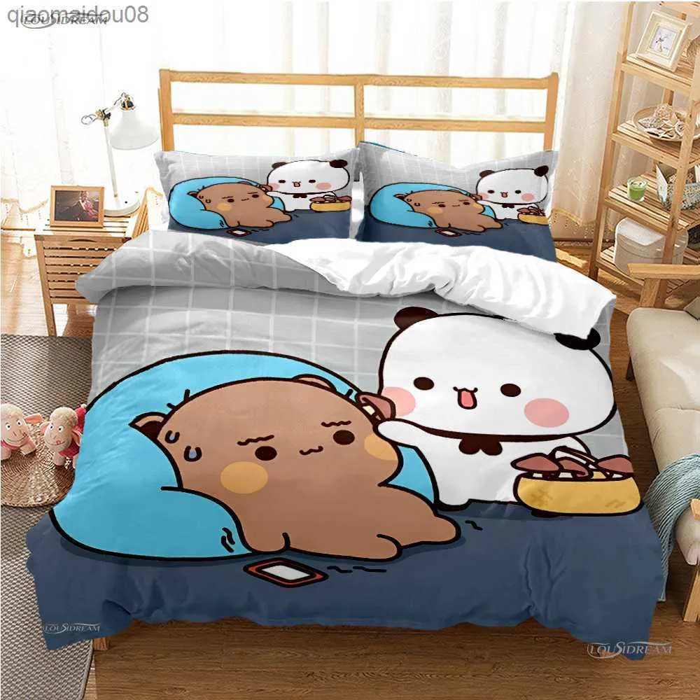 Fofa Bubu Dudu Urso Panda Capa de Edredom kawaii Conjuntos de Cama Macia Capa de Colcha e Estojos Individual/Duplo/Queen/King Crianças