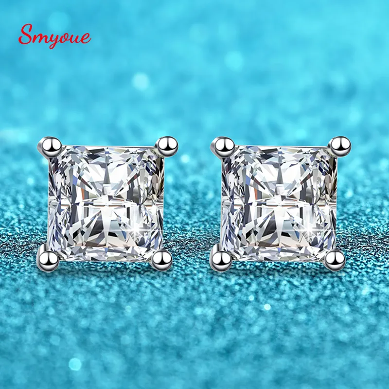 Stud Smyoue Princess Cut 1.2/2CT Stud Earrings for Women Men VVS Simulated Diamond Ear Studs 925 Sterling Silver Jewelry 230724