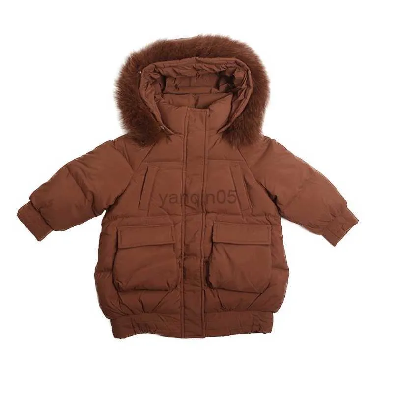 Down Jas Meisje Nepbont Mogul Donsjack Winter Tiener Jongens Witte Eendendons Waterdicht Snowsuit voor 2-14Y HKD230725