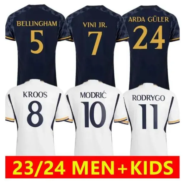 Mężczyźni dzieci 2023 2024 Zestawy piłkarskie Vini Jr Modric Soccer koszulki 23/24 Camiseta de Futbol Kroos Bellingham Camavinga Valverde Rodrygo Alaba Kid Kit Footbal Kit