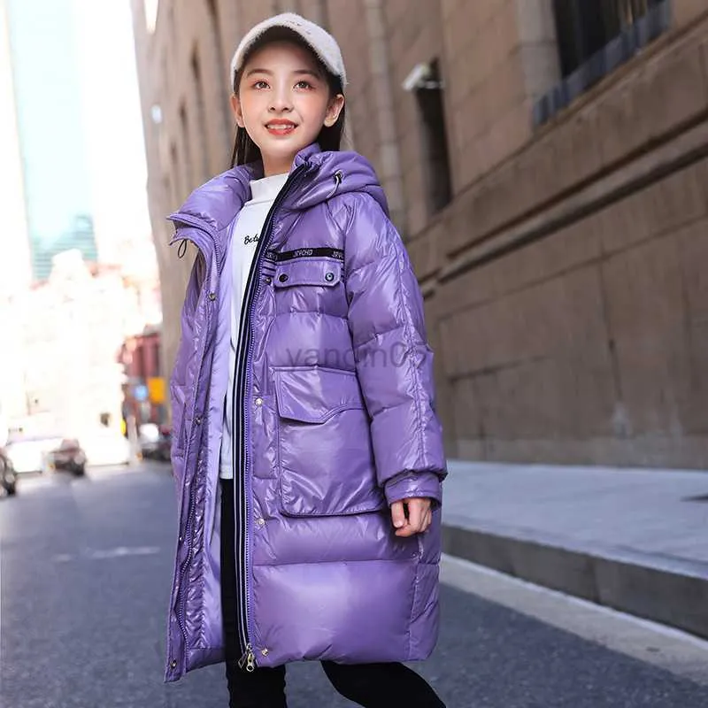 Down Coat Girls 'New Warm Down Jacket Winter Children's Hooded Windproect Thick Coat Middle School Barn går ut i kallsäkra kläder HKD230725