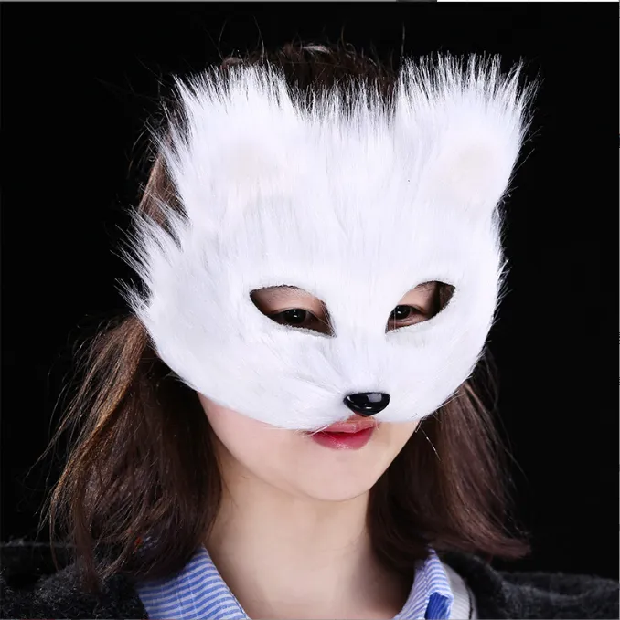 Halloween Animal Cinque tipi di plastica colorata Villus Fox Mask Cosplay Party Mezza maschera Maschera mascherata di Halloween