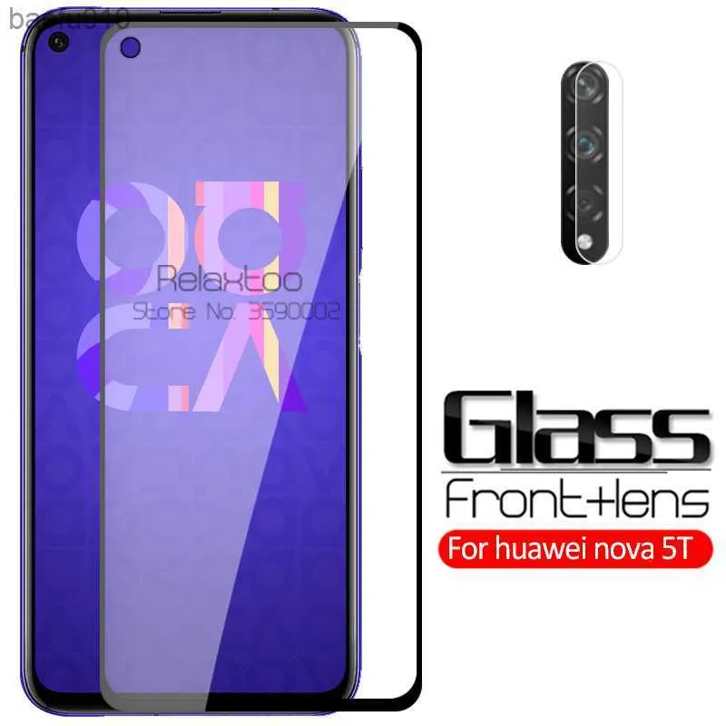 Objectif de caméra 2-en-1 verre trempé pour huawei nova 5t yal-l21 6.26 ''protecteur d'écran nova5t nova 5 t t5 film de protection de sécurité L230619