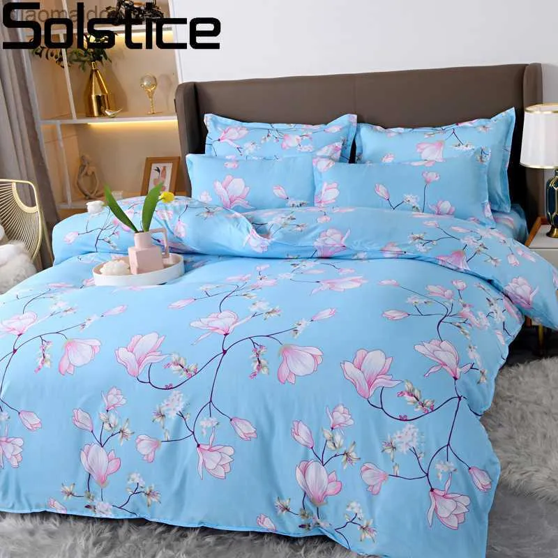 Solstice Thuis Textiel Blauwe Bloemen Beddengoed Sets Eenvoudige Beddengoed Jongen Meisje Kid Volwassen Dekbedovertrek case Vlakke Plaat Twin koning L230704