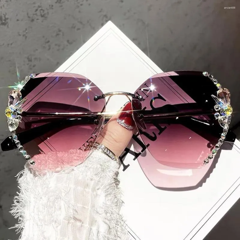 Gafas De Sol De Lujo Vintage Sin Montura Con Diamantes De Imitacion Gafas De Sol A La Moda Con Degradado Accesorios Para Lentes Femeninos Para Viajes Al Aire Libre Bea D8R4 De