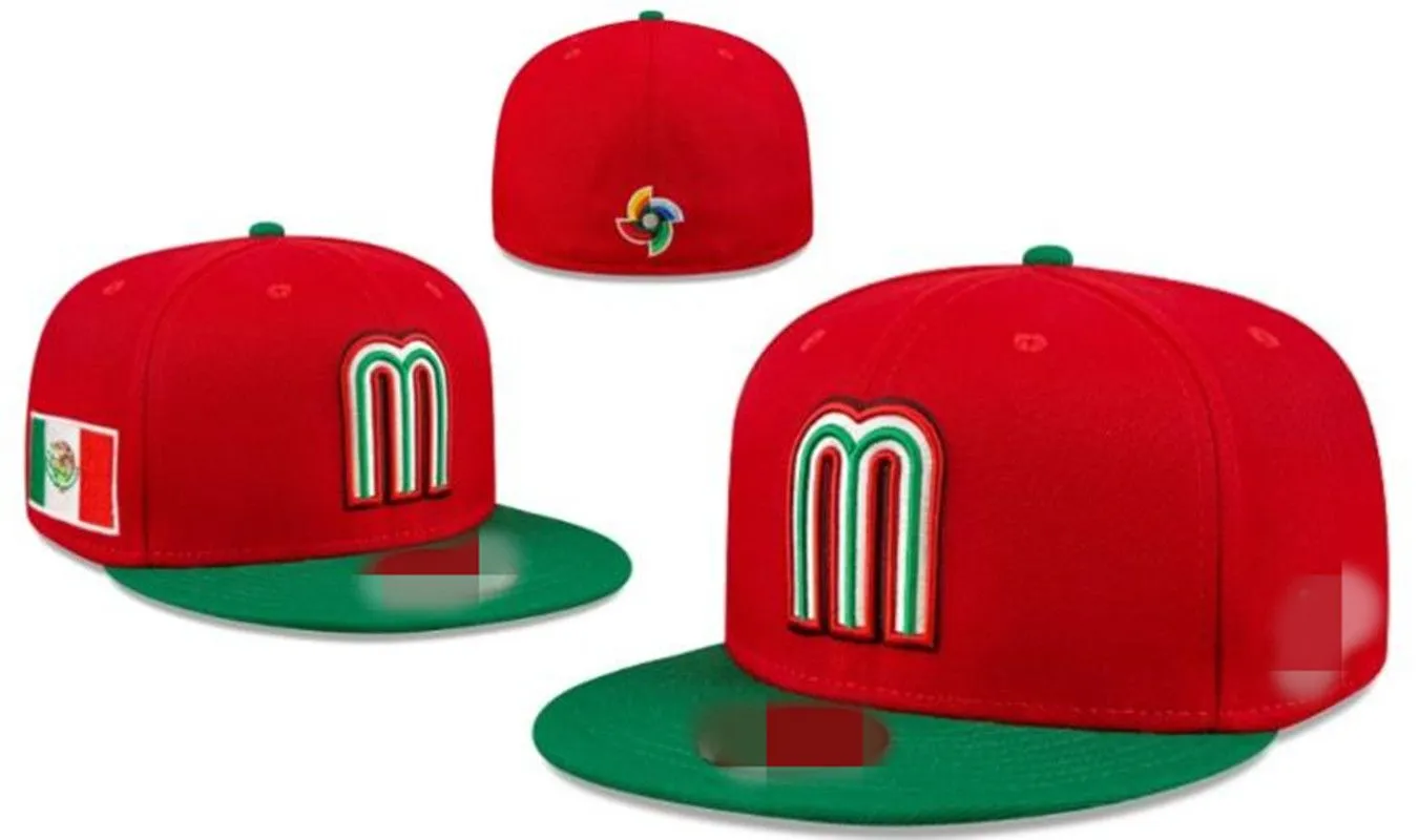 Cappellini aderenti messicani di alta qualità Lettera M Cappelli taglia Hip Hop Cappellini da baseball Visiera piatta per adulti per uomo Donna Completamente chiuso Montato m4