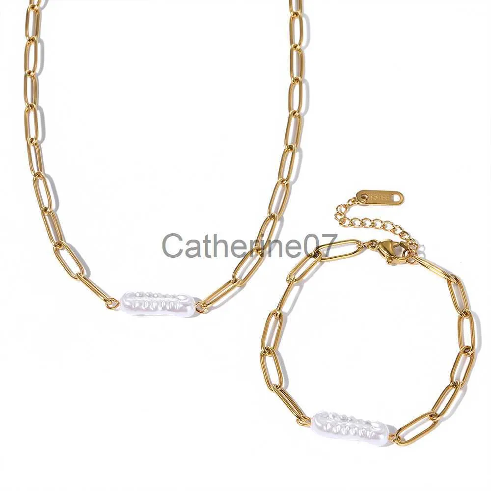 Colares com Pingente WILD FREE Colar de Aço Inoxidável Banhado a Ouro 18K para Mulheres Vintage Irregular Pérola Tendência Conjunto de Jóias Presente J230725