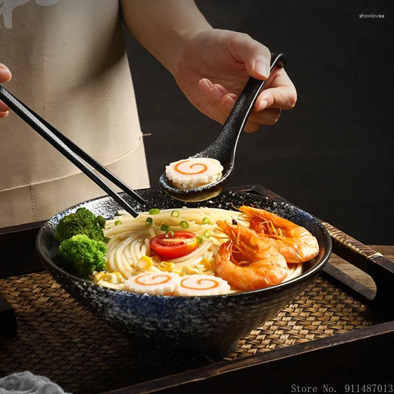 Ciotole 1pz Stoviglie in ceramica giapponese smaltata Stoviglie per la casa Ristoranti Forniture per la cucina Ciotola per spaghetti di zuppa di corno cappello di bambù