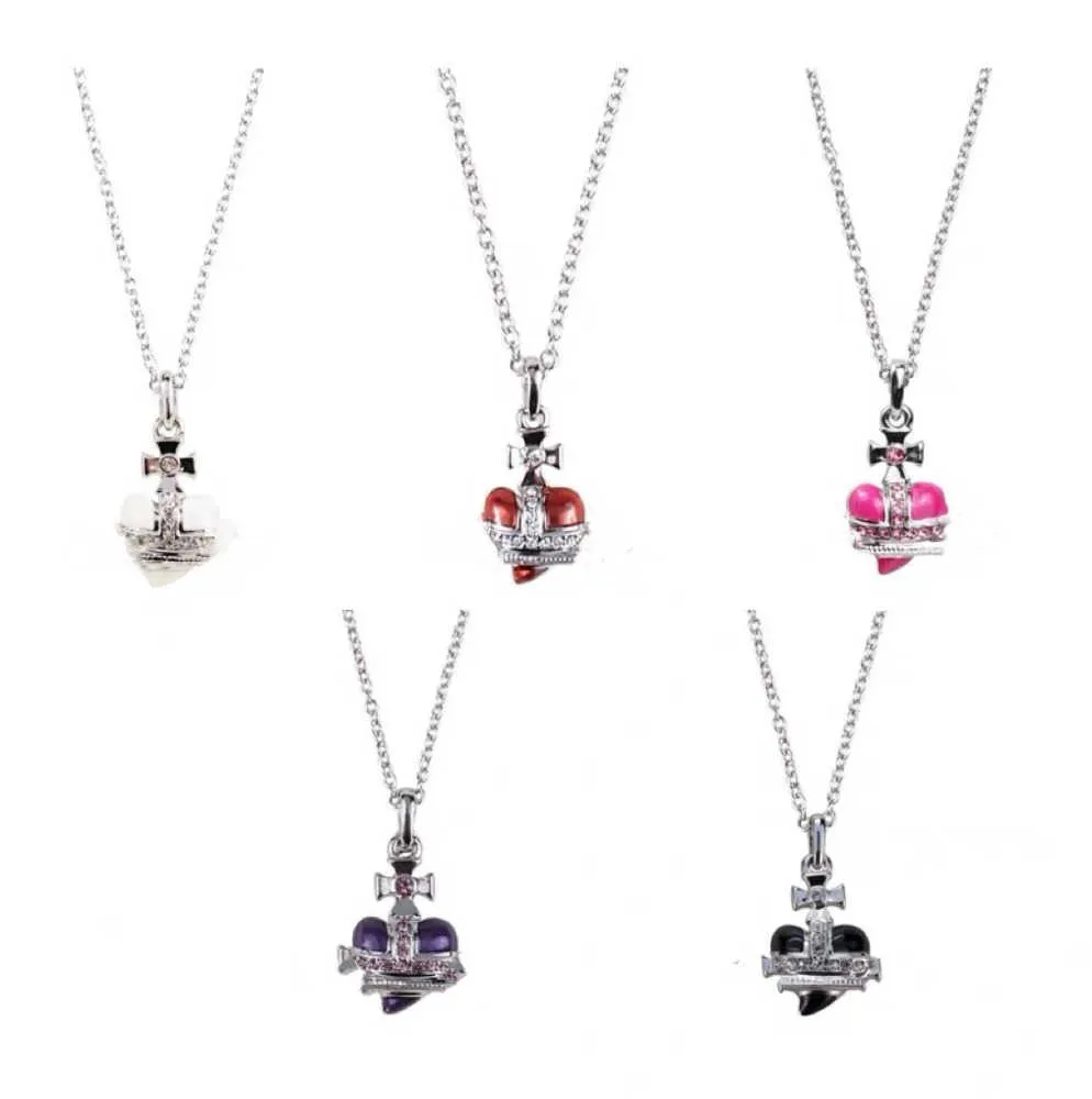 Klassieke Mode Punk Ketting Hart Saturnus planeet ketting West Koningin Diamant Nana vrouwen Partij Sieraden Met Doos