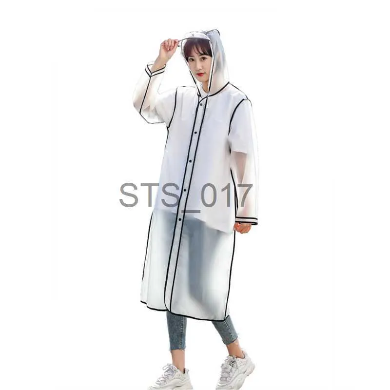 Raincoats Fashion Women Transparent Plastic Clear Raincoat Man Rese Waterproof Rainwear Adult Poncho Outdoor Rain Coat X0724