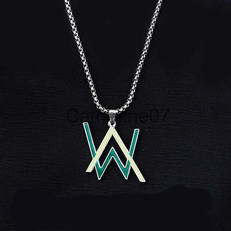 Colares com pingente Alan Walker colar pingente para moda feminina Jóias luminosas em tom elétrico no pescoço colar de correntes simples de aço inoxidável J230725