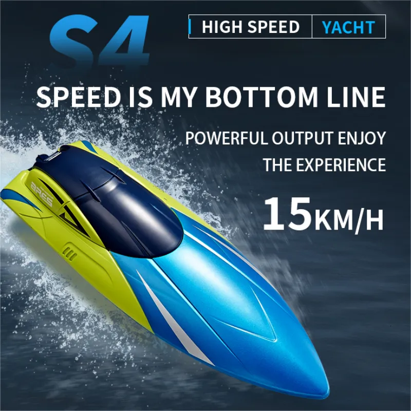 Electric/RC Boats RC Boat 2,4 g 15 km/u Dual Rudder Motor Waterdicht ABS High-Speed Boat Children's Summer Toys Cadeau voor jongens afstandsbediening schip 230724