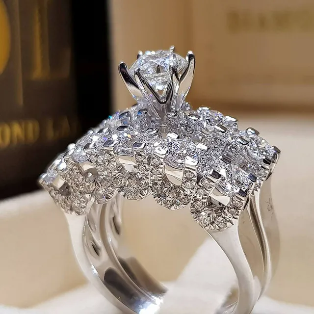 Elegant Bridal Set Wedding Rings 2022 For Women Silver Color Elegant Bridal Set Wedding Rings 2022 For Women Silver Color