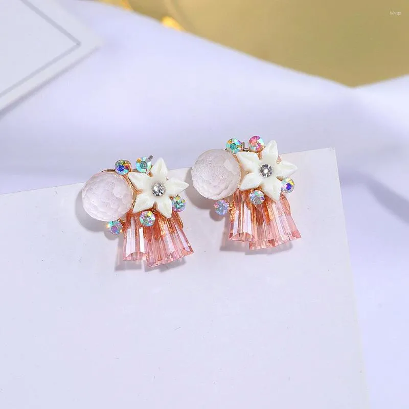 Stud Küpe 2023 Sevimli Kore Renkli Rhinestone Kristal Çiçek Kadınlar için Grils Tatlı Moda Kulak Takı Brincos Hediye WX133