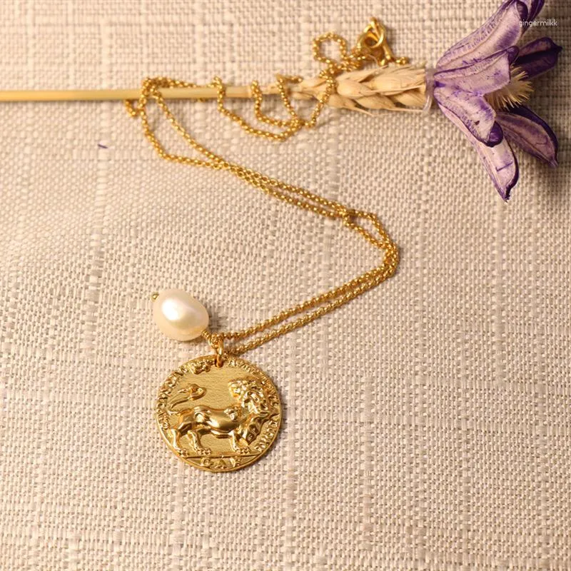 Chaînes mode rétro rond Lion Baroque perle pendentif collier bijoux d'eau douce pour femme 2023 tendance