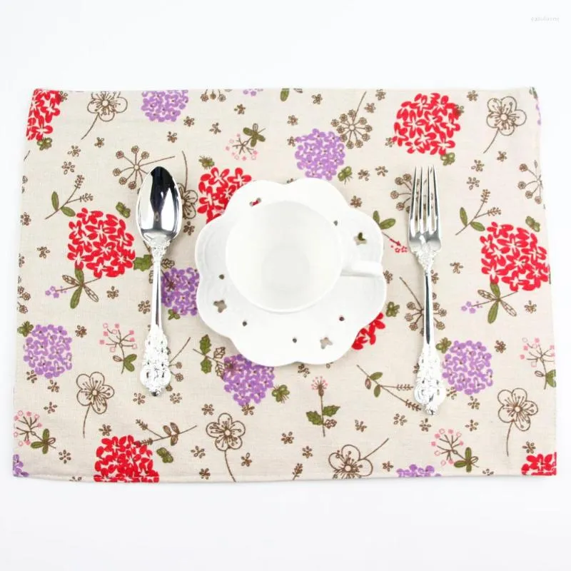 Table Napkin 30x40cm Flower Placemats Fashion Cotton Linen Placemat Heat Insulation Mat Dining Fabric Napkins 2 Colours