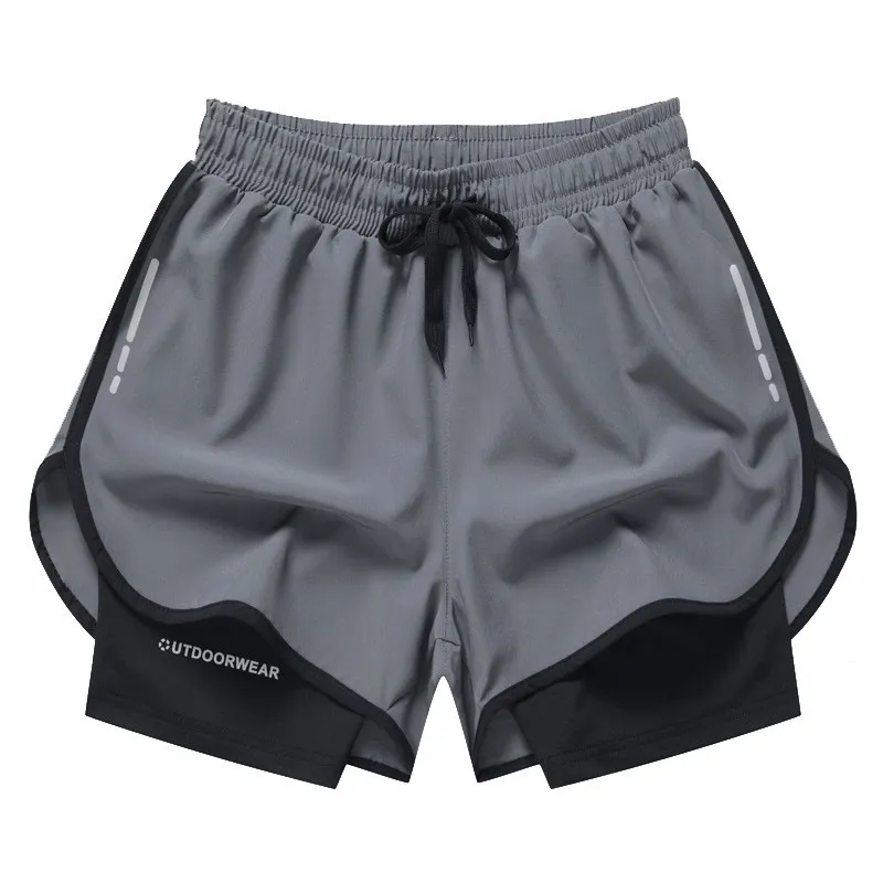 (M-6XL) Compression 2 en 1 Short de Sport à Séchage Rapide Hommes Basketball Football Course Marathon Running Fitness Anti-Exposed Gym Trunks