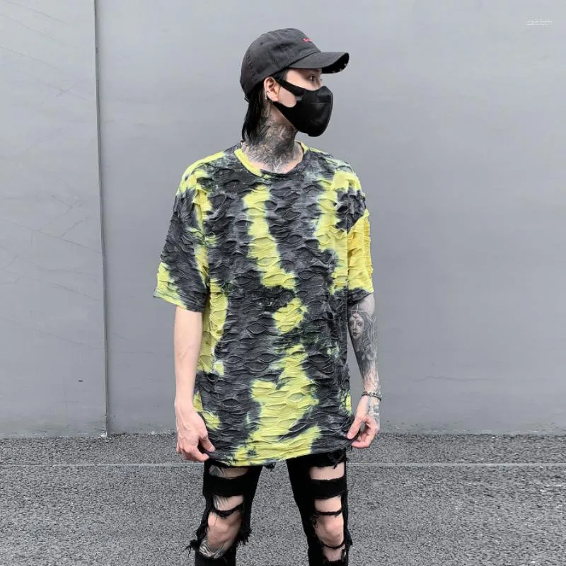 Men's T Shirts 2023 Summer Ripped Hole Vintage Punk Short Sleeve Shirt Mens Harajuku Hip Hop Tee Street Fashion Tops