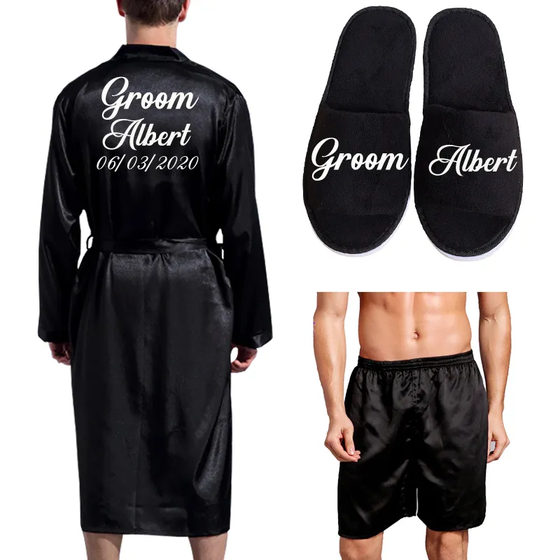 Men's Robes Groom Robe Emulation Silk Soft Home Bathrobe Nightgown For Men Kimono Customized Name and Date Personalized for Wedding Party 230724