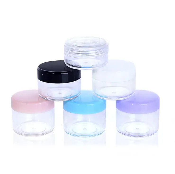 wholesale Petit échantillon bouteilles contenant de cire 7 couleurs boîtes en plastique de qualité alimentaire 10g / 15g / 20g boîte d'emballage cosmétique crème à fond rond