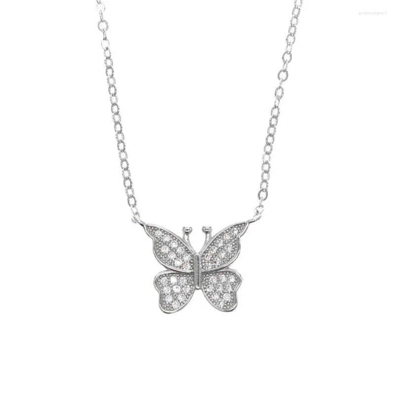 Catene Collana con ciondolo a forma di farfalla in argento sterling 925 Carino adorabile Minimal Delicato Pave Cz Animal Charm Fashion Jewelry