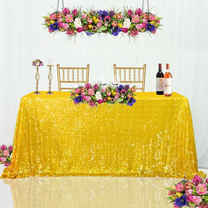 Table Skirt Golden Shining Cloth Wedding Banquet Party Decorative Birthday Christening Sequins Embroidered