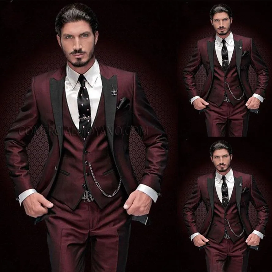 Custom Wine Red And Black Burgundy Suit Wedding With Lapel For Business And  Casual Wear From Shulasi, $96.95 | DHgate.Com