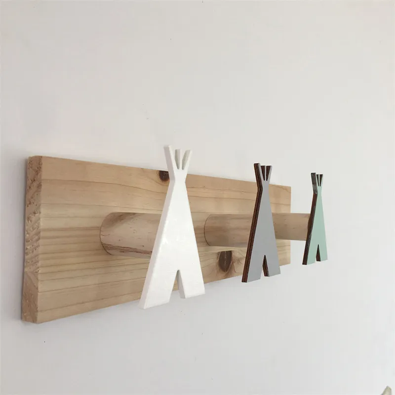 Bathroom Shelves Nordic Wooden Tent Hooks Wall Decorative Hook Kids Room Decorations Ornaments Baby Clothing Hanger Rack Gifts Crafts 230725