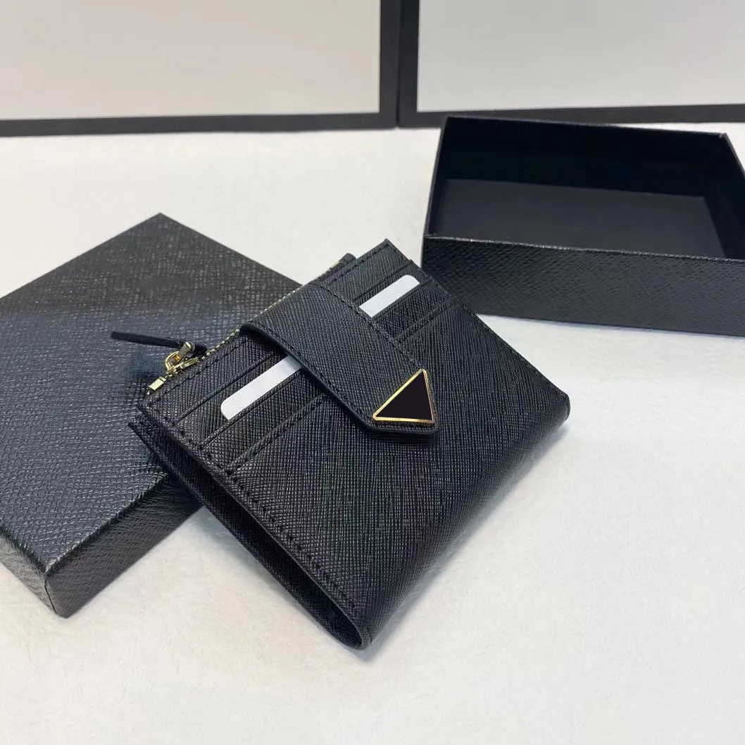 Saffiano Women Triangle Lady Card Holder 9 Card Slots Men with Box Coin Prumes Wallet本物の革の財布パスポート高級デザイナーカード所有者キーポーチカードケース