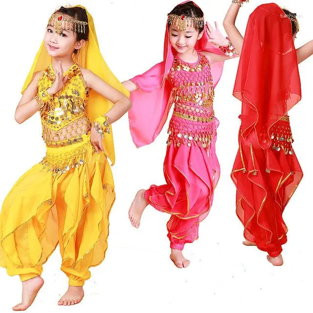 Stile di abbigliamento da palestra Costume di danza del ventre per bambini Costumi orientali Vestiti da ballerino per 4 pezzi / set