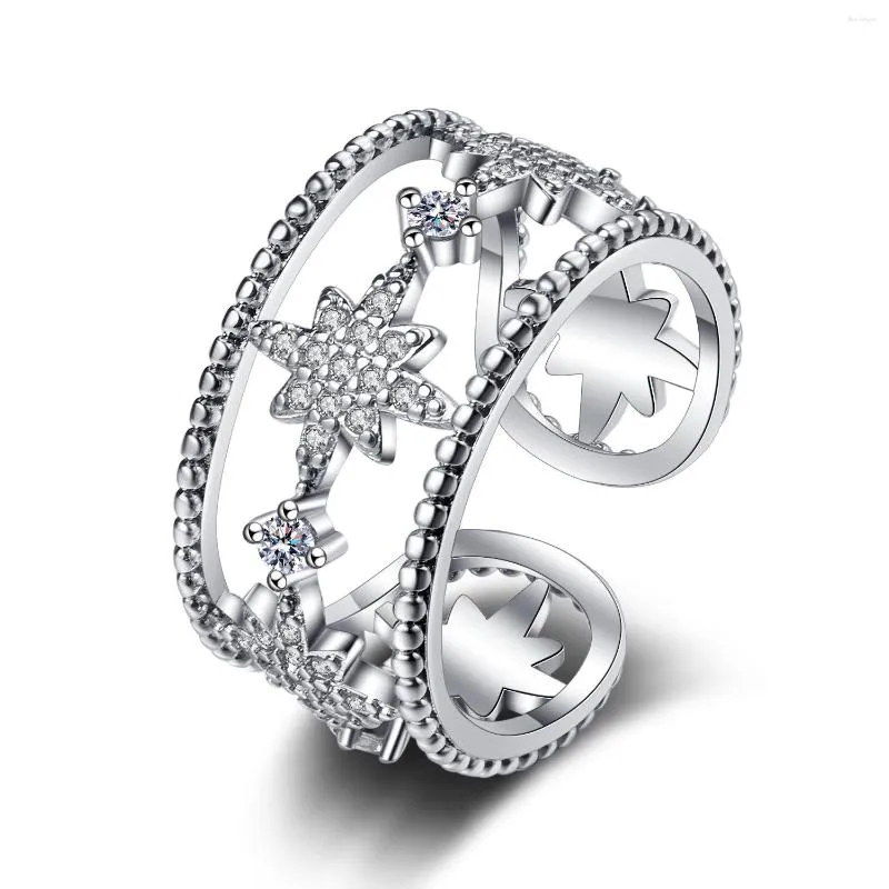 حلقات الكتلة Z Versaille Star Shape Ring Multilayer Cubic Zirconia المجوهرات القابلة للتعديل للنساء هدية الزفاف للبنات