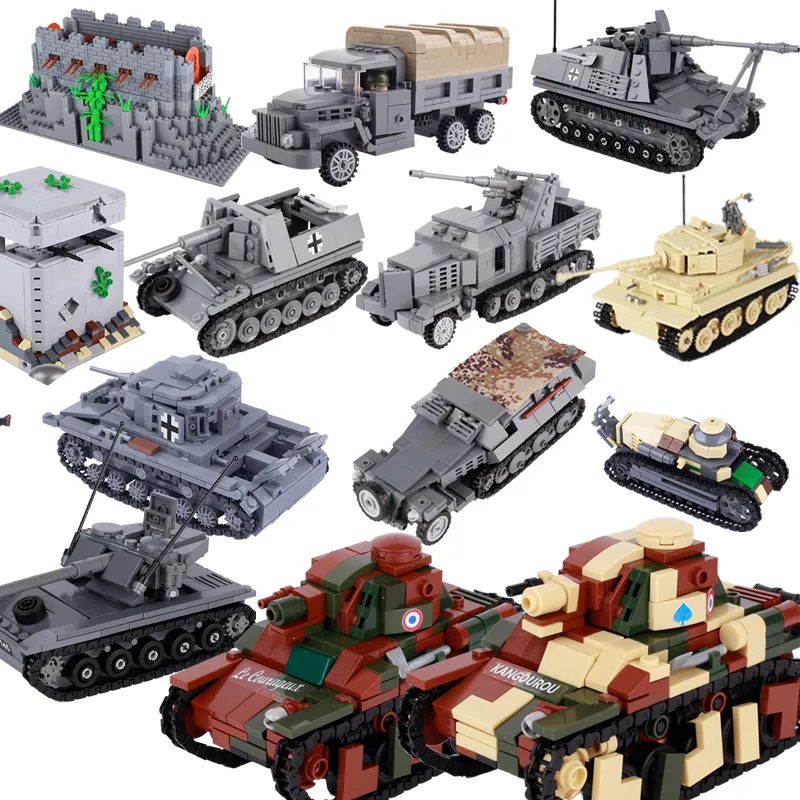 Action Toy Figure MOC WW2 Veicolo militare Serbatoio di battaglia principale Building Block Veicolo corazzato tedesco americano Soldato dell'esercito Combattente digitale Giocattolo in mattoni Regalo 230720