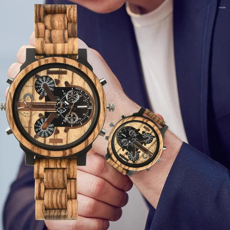 ساعة معصم كبير الاتصال الرسغ Wood Wood Watch للرجال أزياء الساعات الكرونوغراف العسكرية الخشبية الكوارتز المتساقرة إسقاط