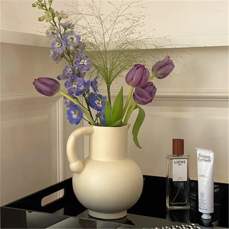 Vases Portable Vase Ceramic French Style Milk Pot Shaped Hydroponic Simulated Flower Arranging Device Room Decorative Tabletop