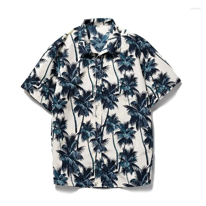 Mäns casual skjortor 2023 Holiday Short Sleeve Hawaiian Shirt Palm Tree Printed Tropical Aloha Blue Camisa Hawaiana