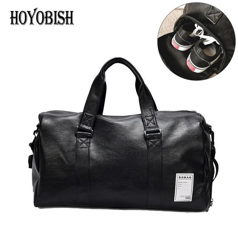 Duffel Bags Hoyobish Korean Style Men's Travel Bagage Bag Waterproof Leather Handbag Women's Shoulder Bag High Capacity Weekend Bag OH301 230724