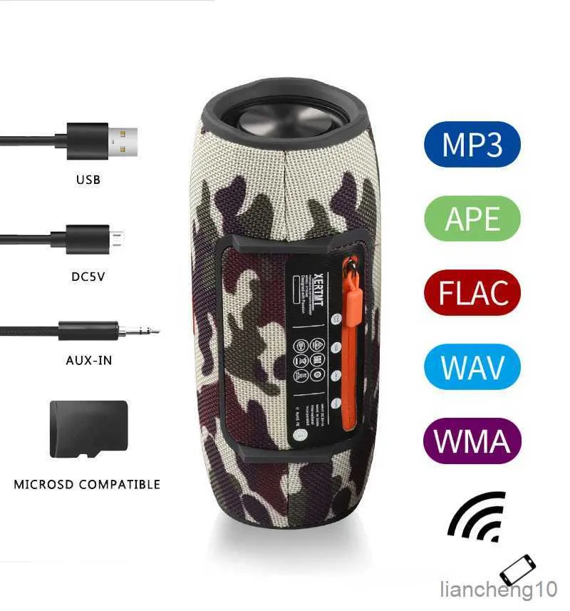 Portabla högtalare Bluetooth -högtalare Vattentät bärbar PC Column Bass Music Player Subwoofer Boombox BT AUX R230725
